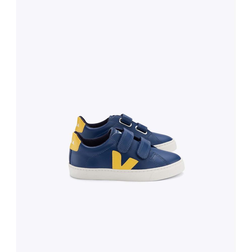 Veja ESPLAR LEATHER Sneakers Kinderen Navy/Yellow | NL 813YXF